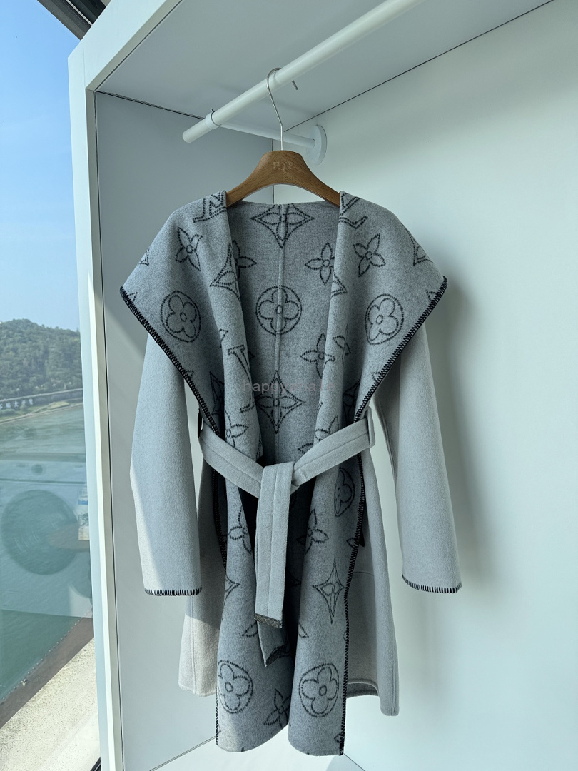 Monogram Hooded Wrap Coat