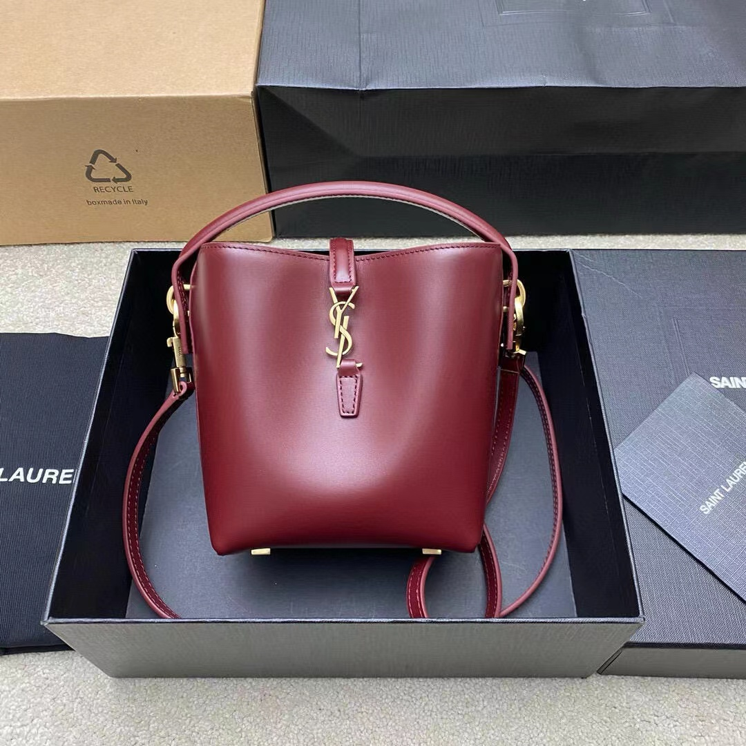 Saint Laurent Burgundy Mini Bucket Bag