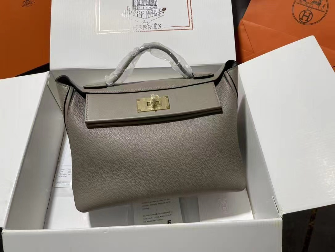 Taupe Grained Top-Handle Handbag