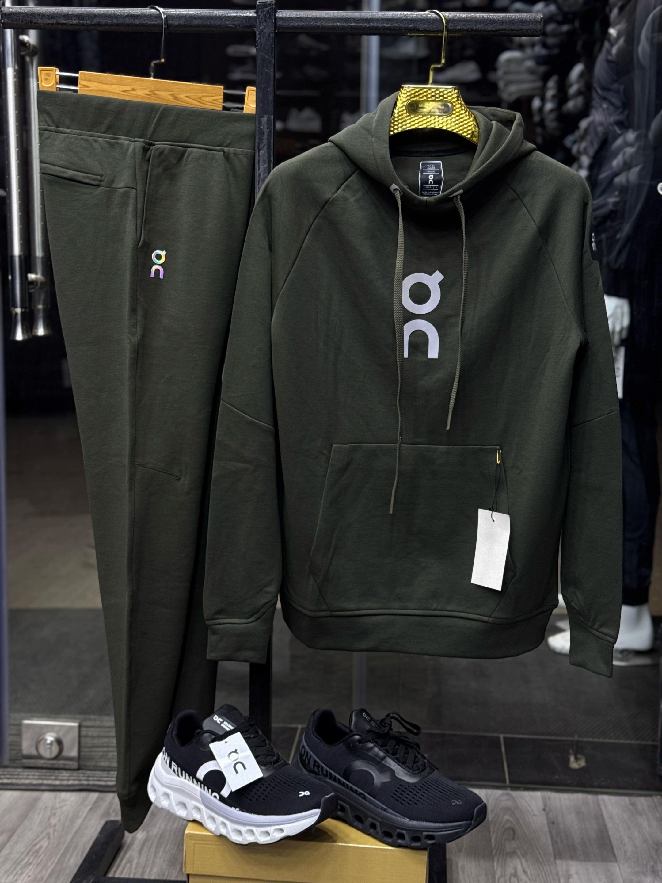 On Dark Olive Pullover Hoodie and Jogger Set