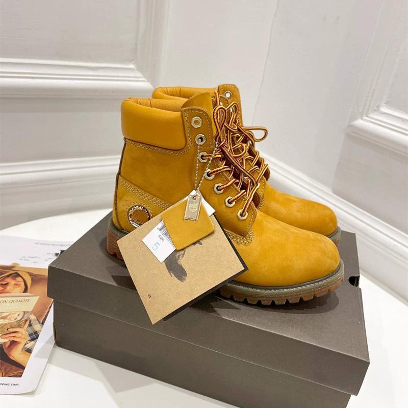 Wheat Lace-Up Work Boots with Side Emblem