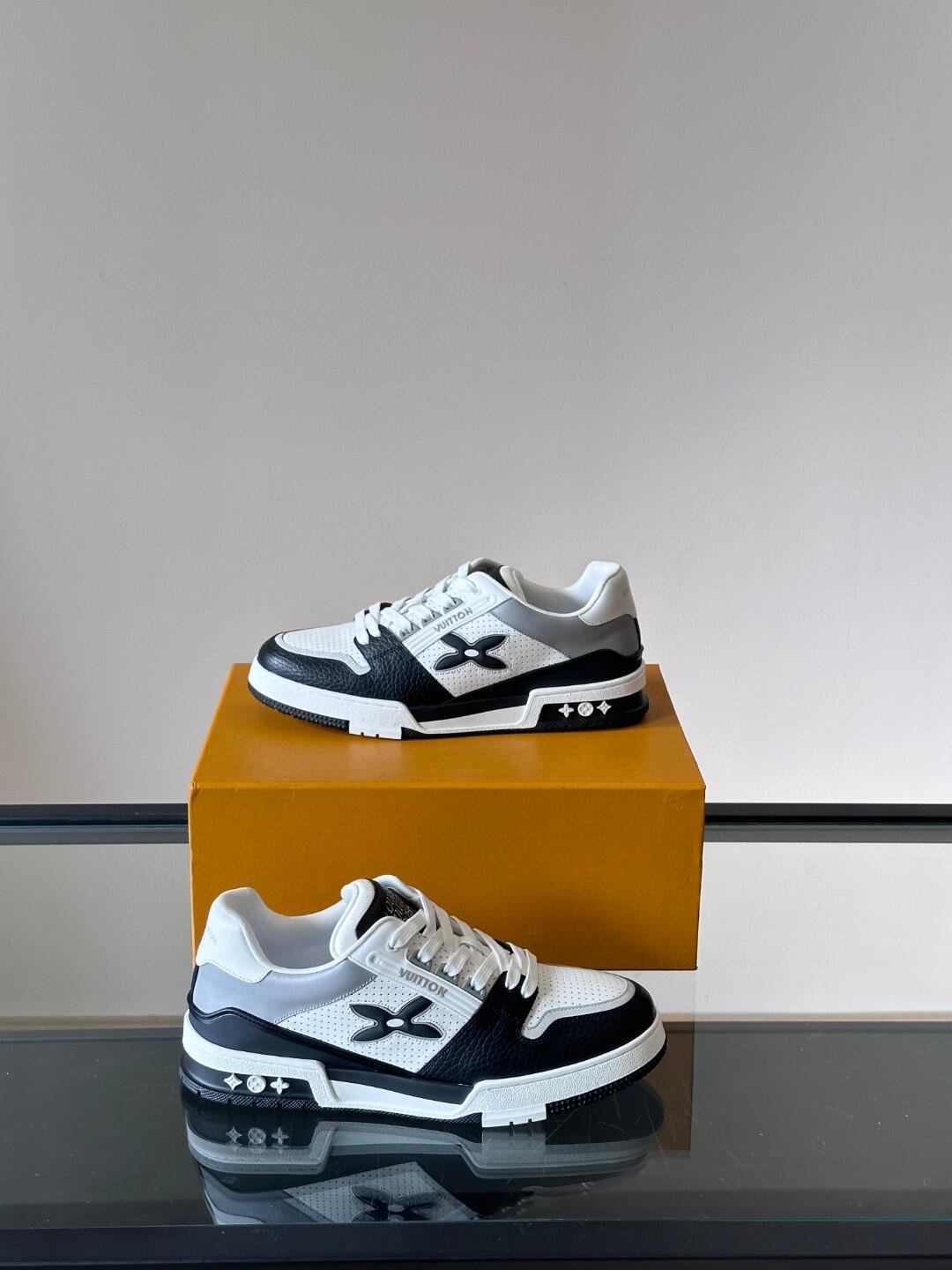 White and Black VUITTON Low-Top Sneakers