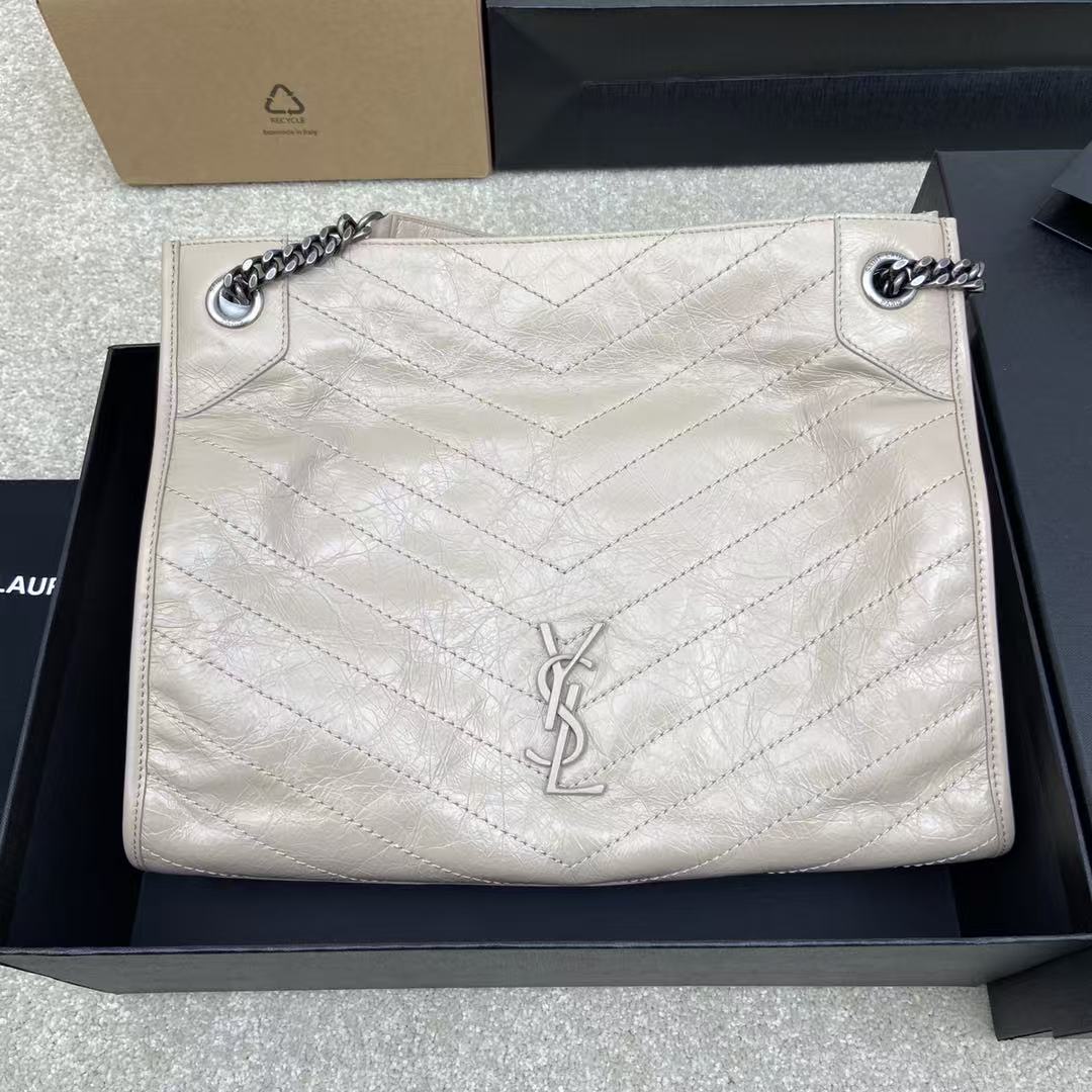 Saint Laurent Chevron Tote Bag - Pearl White