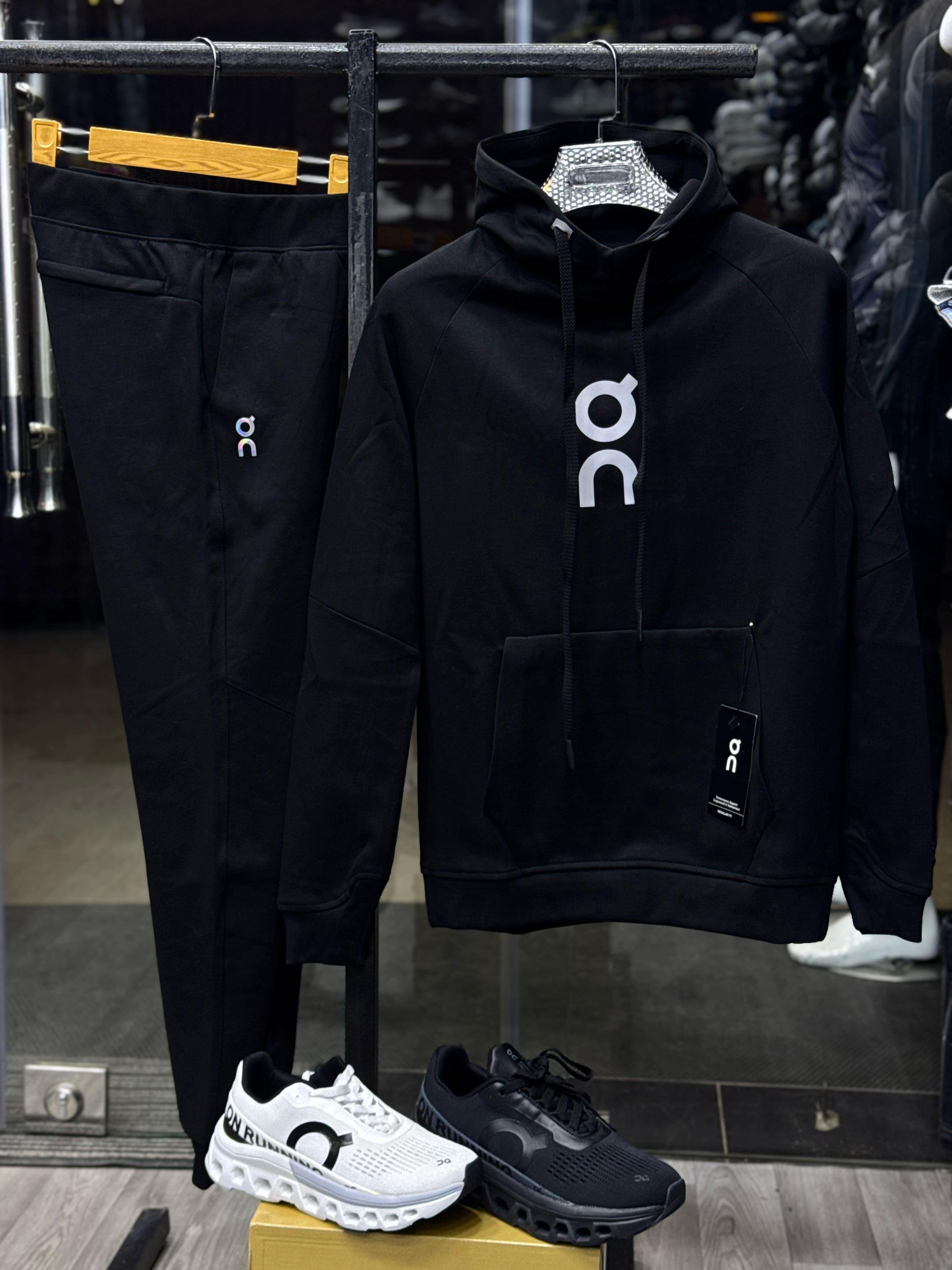 On Black Pullover Hoodie and Jogger Set