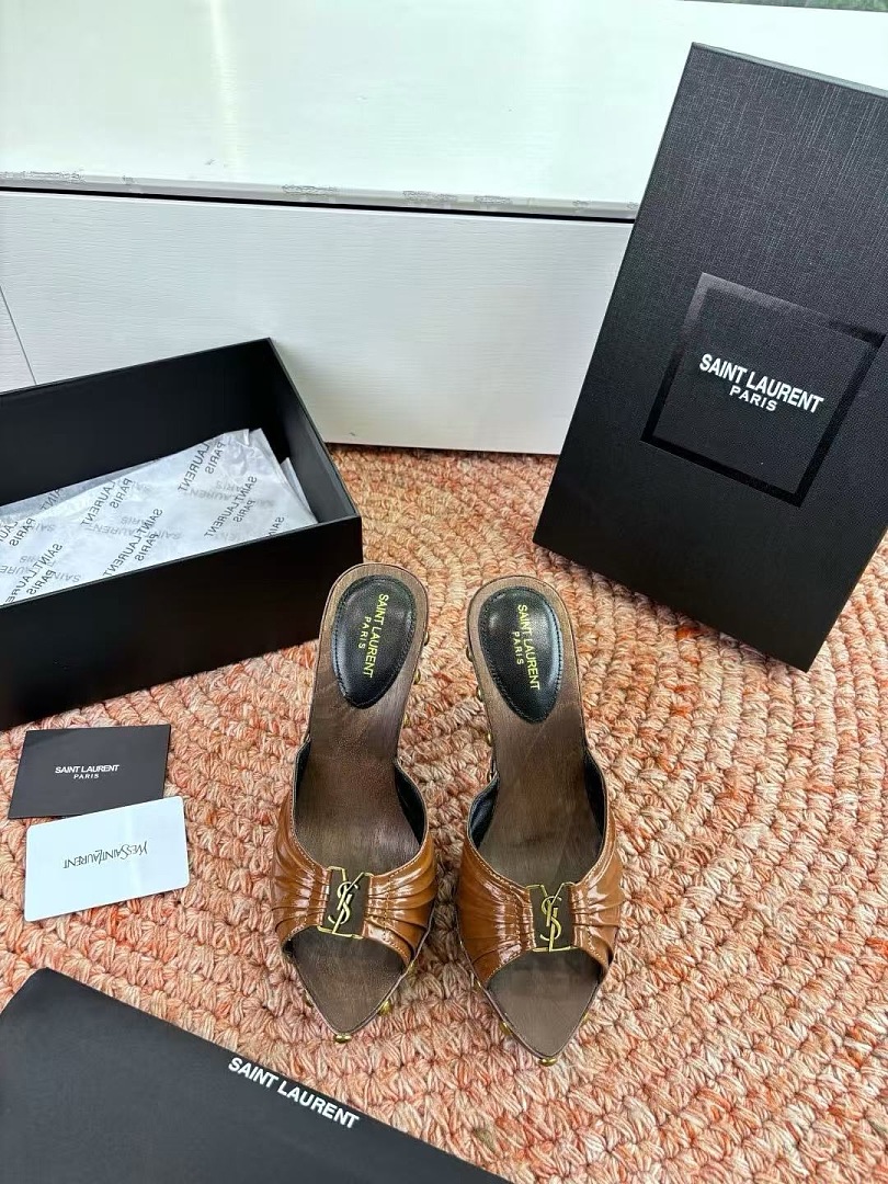 Saint Laurent Logo Leather Mules