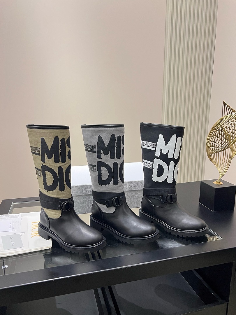 Graphic Canvas Knee-High Boots