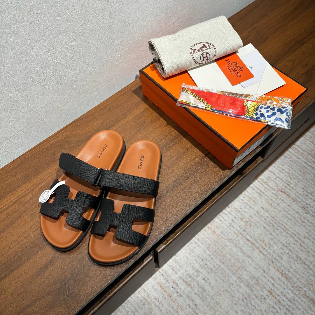 Hermès H-Cutout Double-Strap Slide Sandals