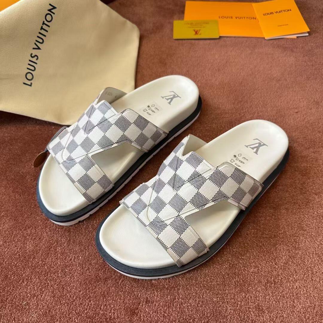 Louis Vuitton Checkerboard Cross-Strap Slide Sandals