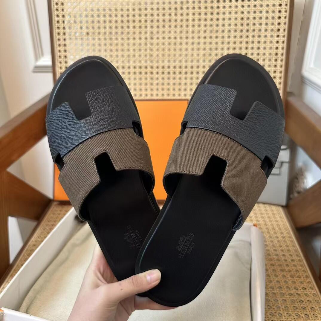 Two-Tone H-Cutout Flat Slide Sandals