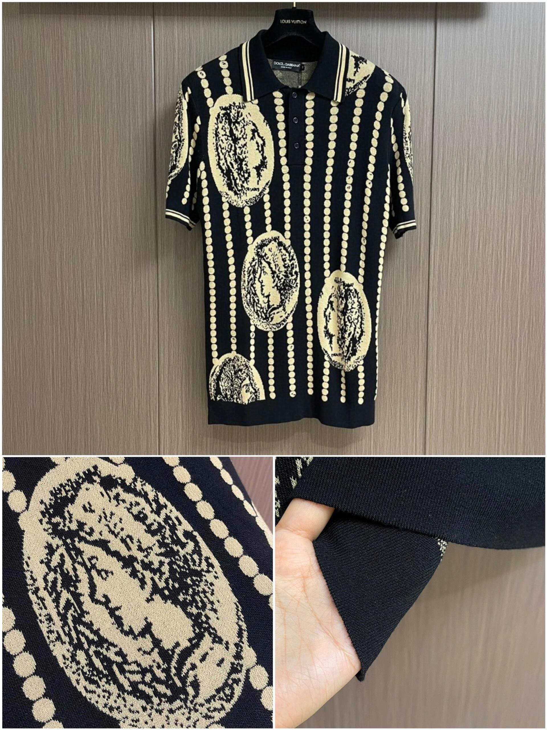 Dolce & Gabbana Coin Pattern Knit Polo Shirt