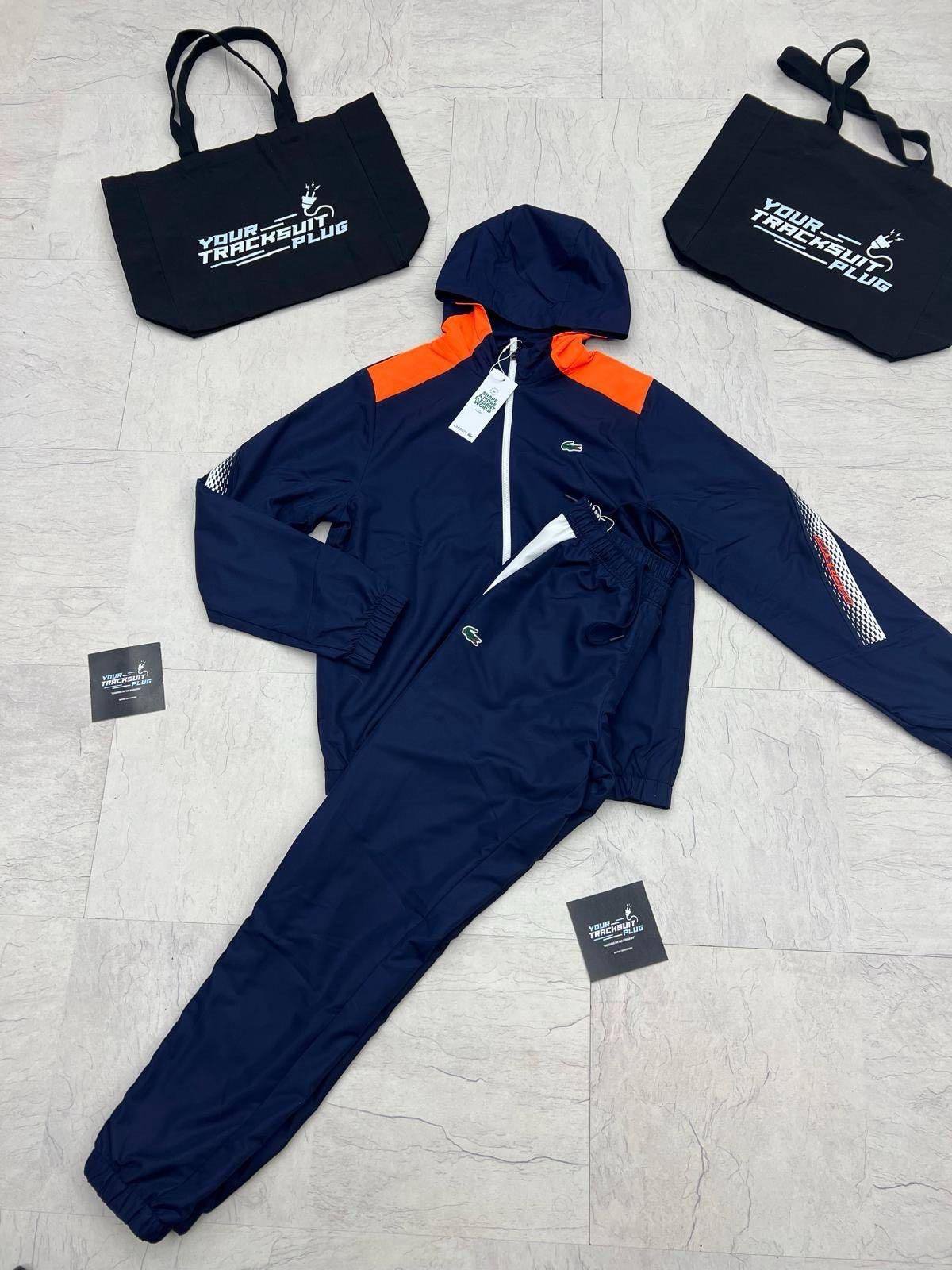 Lacoste Navy and Orange Hooded Tracksuit