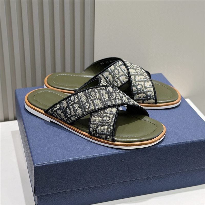 Beige Monogram Cross-Strap Slide Sandals