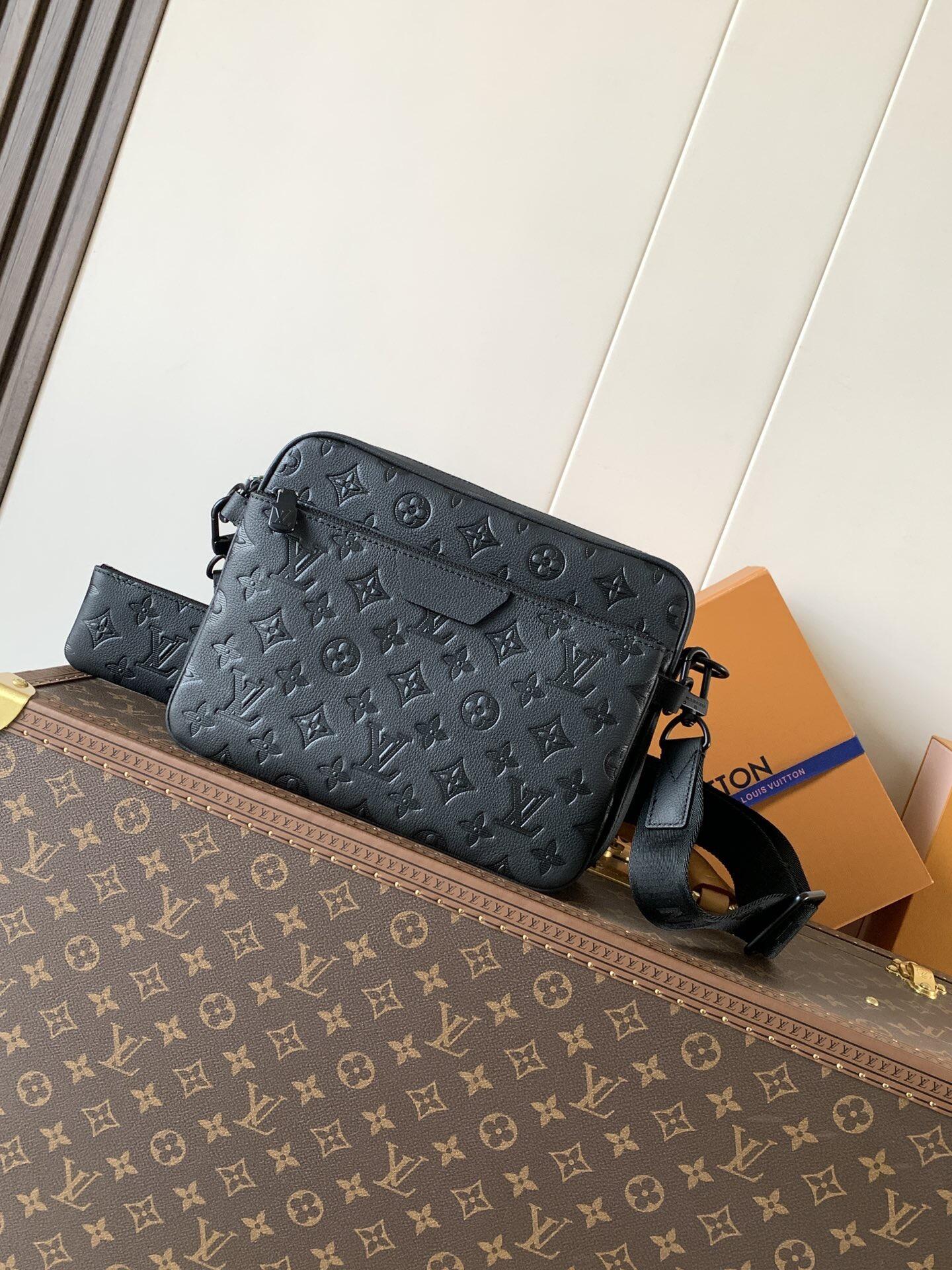 Louis Vuitton Black Embossed Monogram Messenger Bag