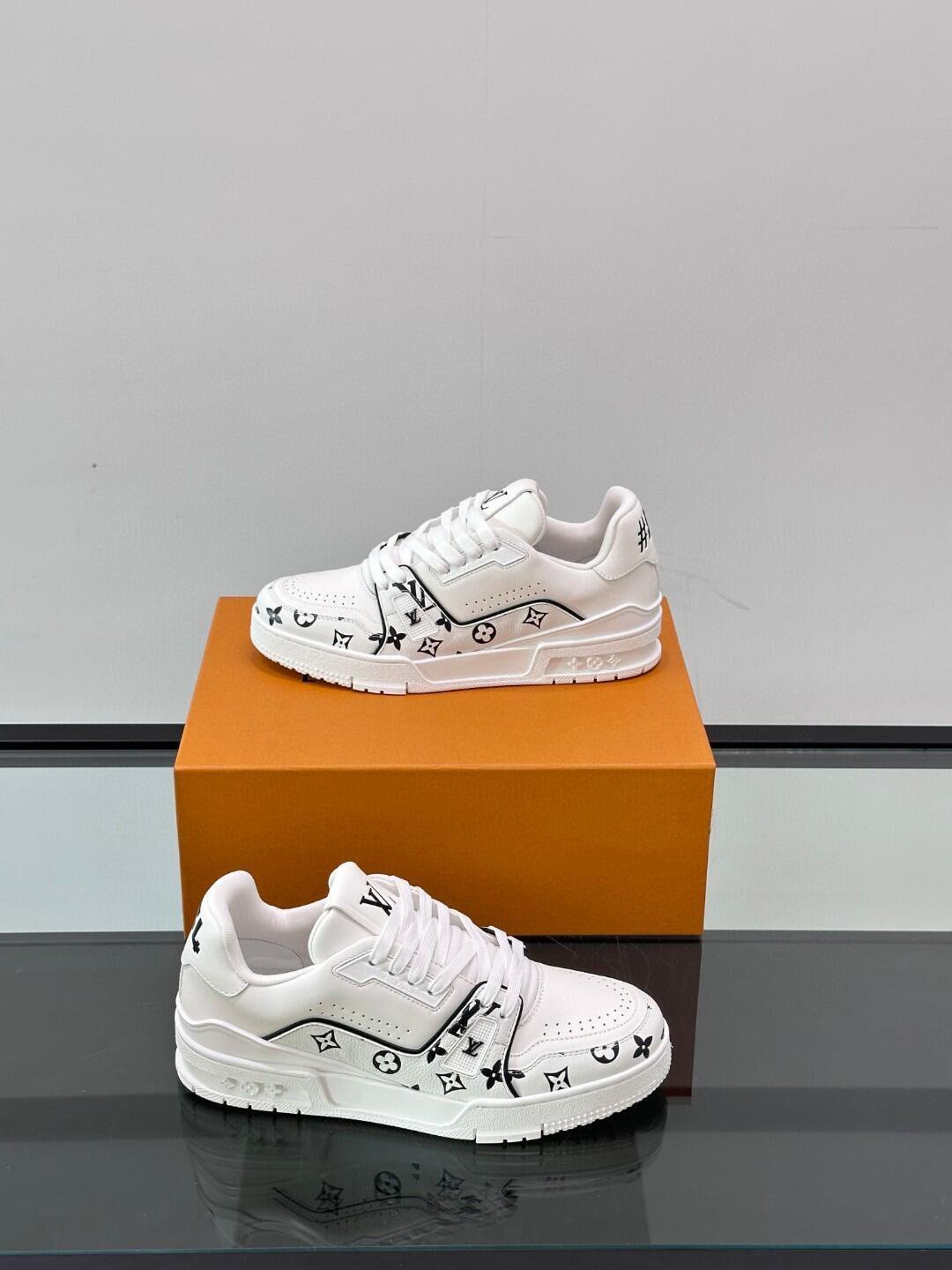 White Monogram Low-Top Sneakers