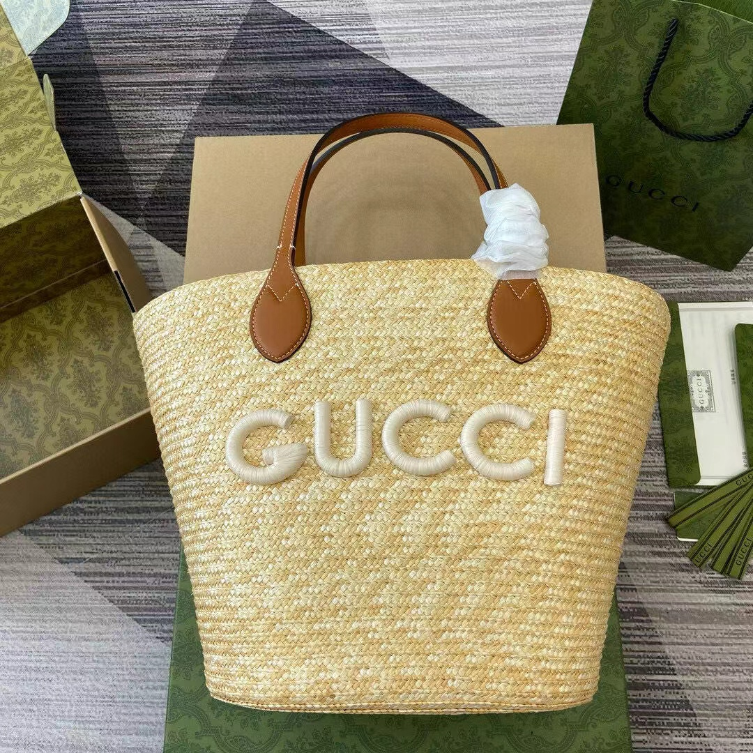 GUCCI Woven Straw Tote Bag