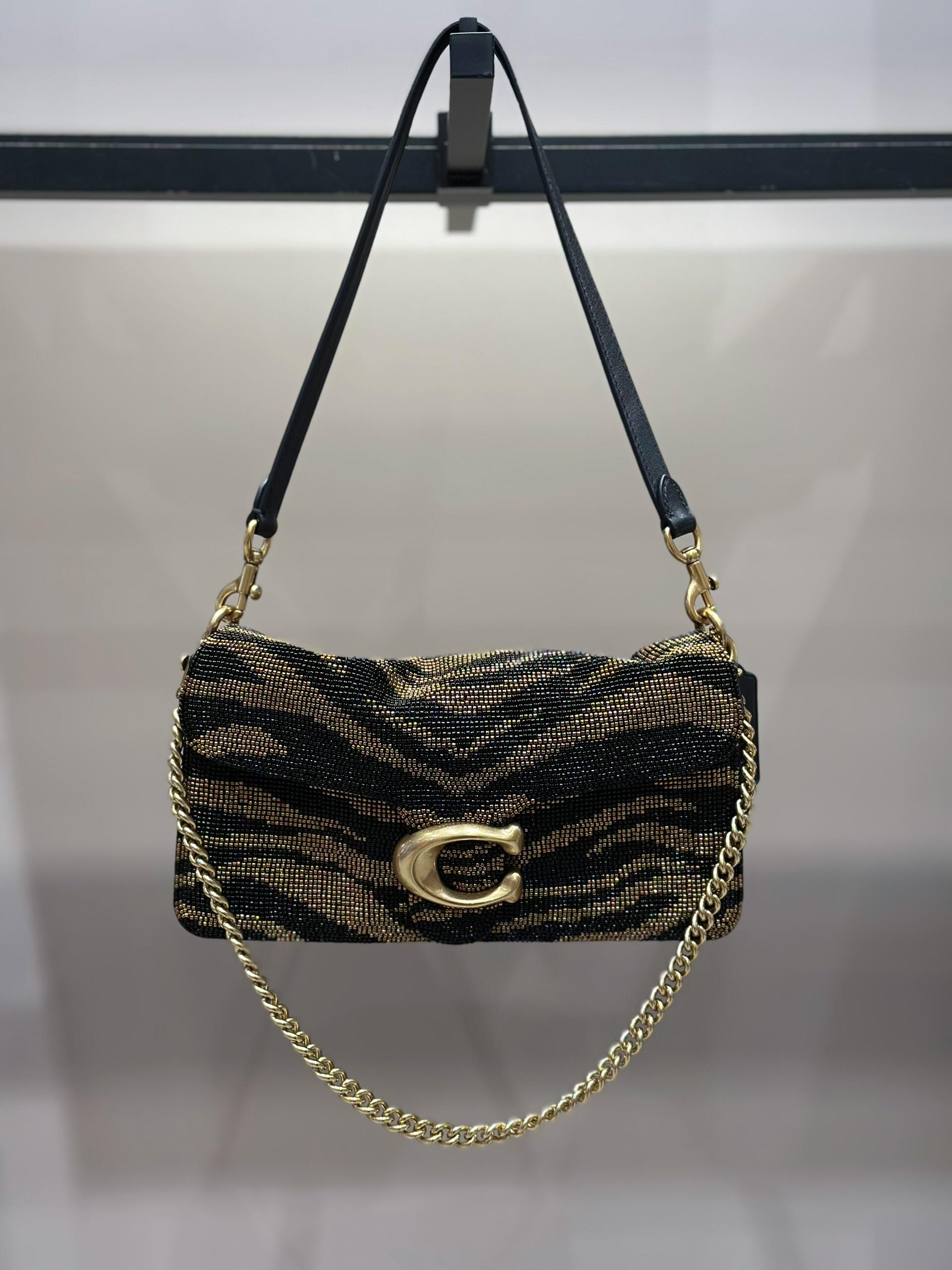 Black and Gold Zebra-Pattern Shoulder Bag