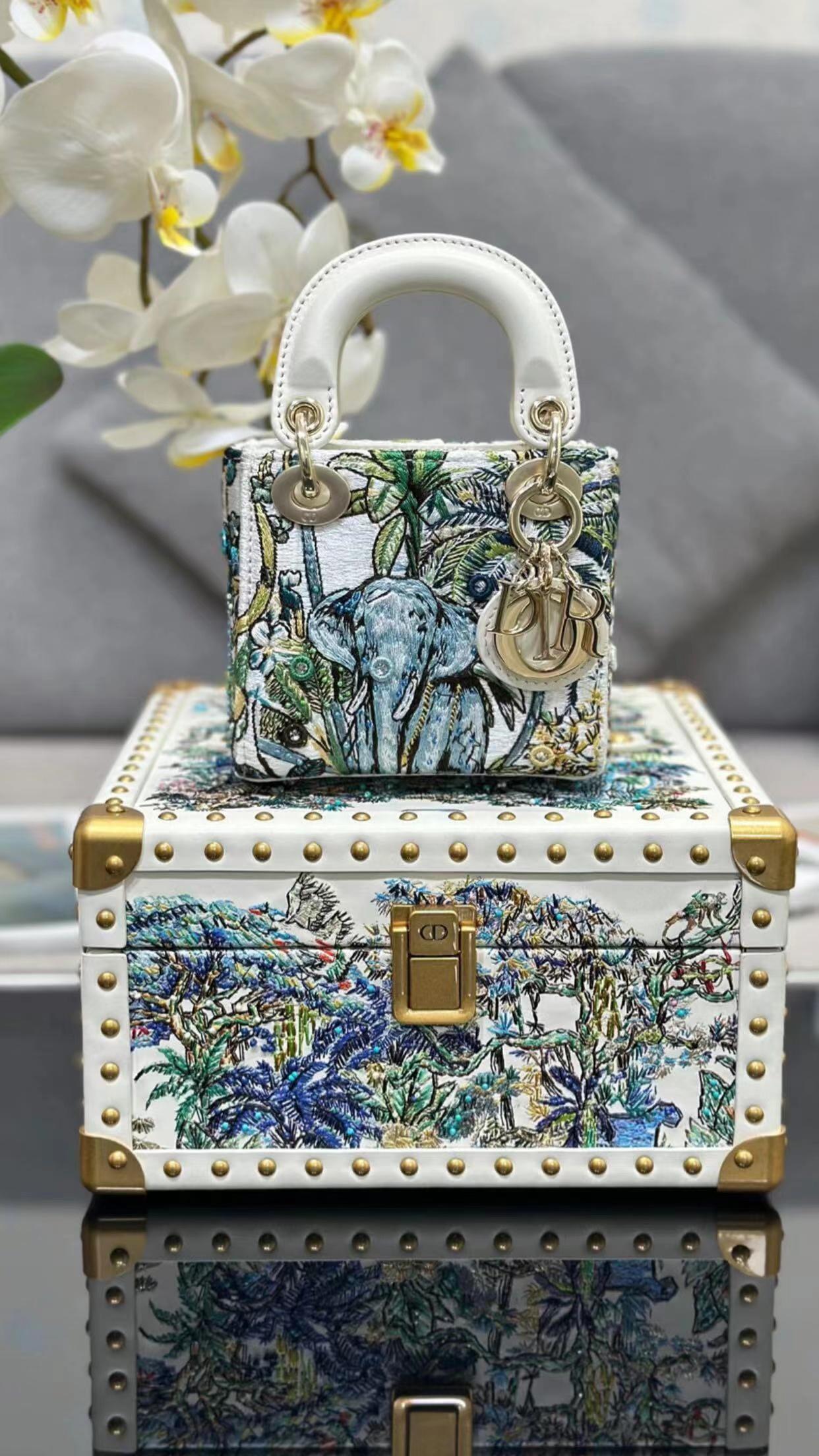 CD Tropical Embroidered Micro Top-Handle Bag