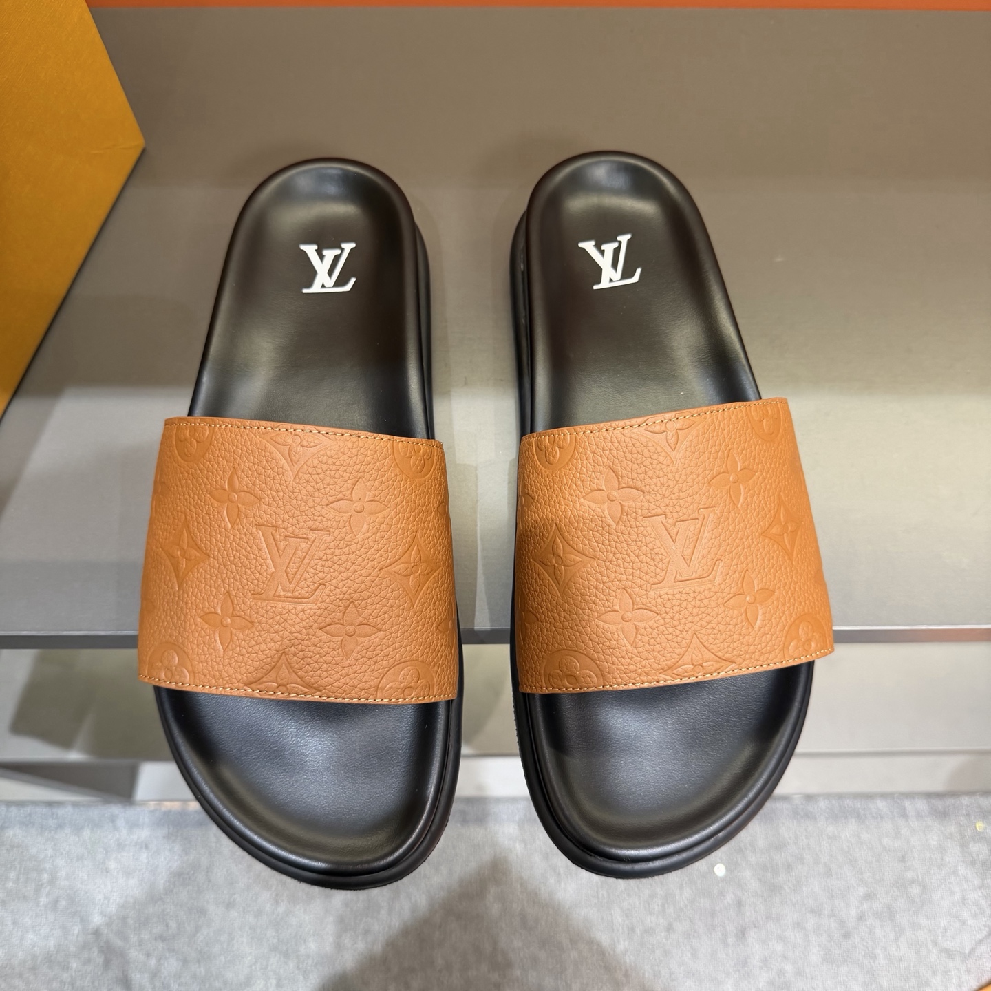 LV Monogram Embossed Slide Sandals