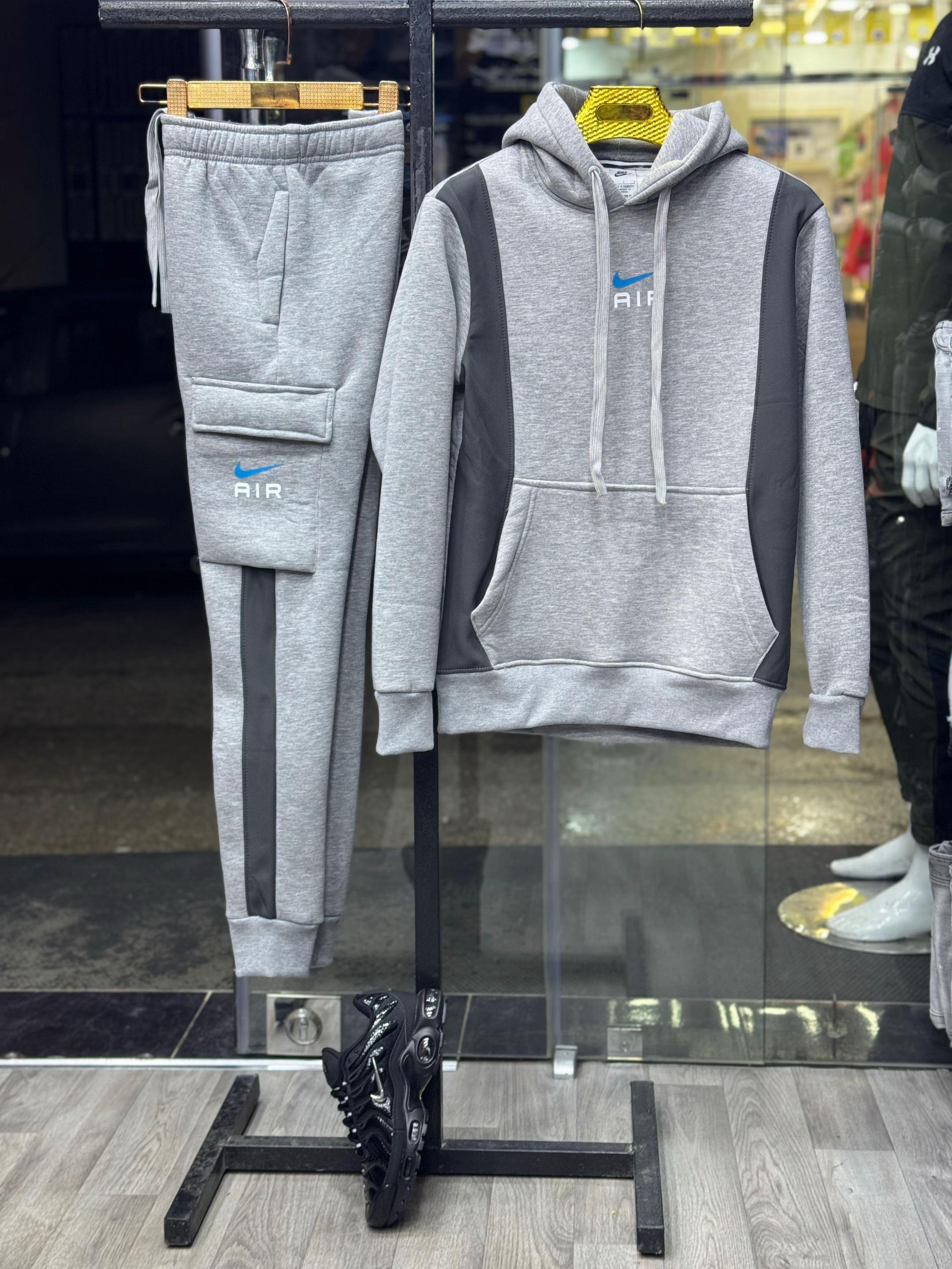 AIR Gray Color-Block Cargo Hoodie Tracksuit