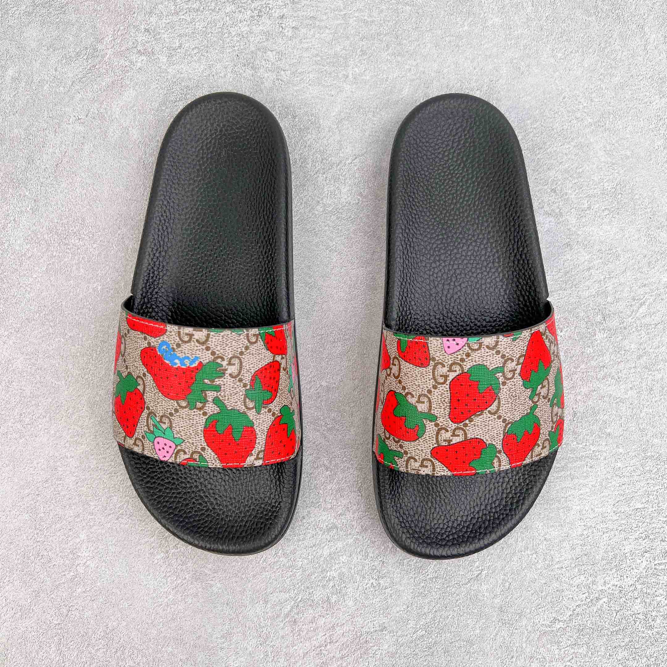 GG Strawberry Print Slide Sandals