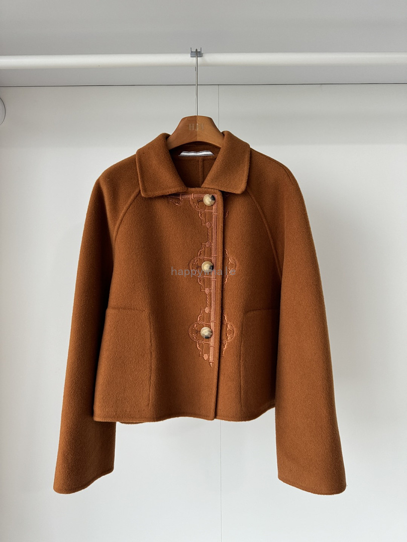 Embroidered Button Front Wool Jacket