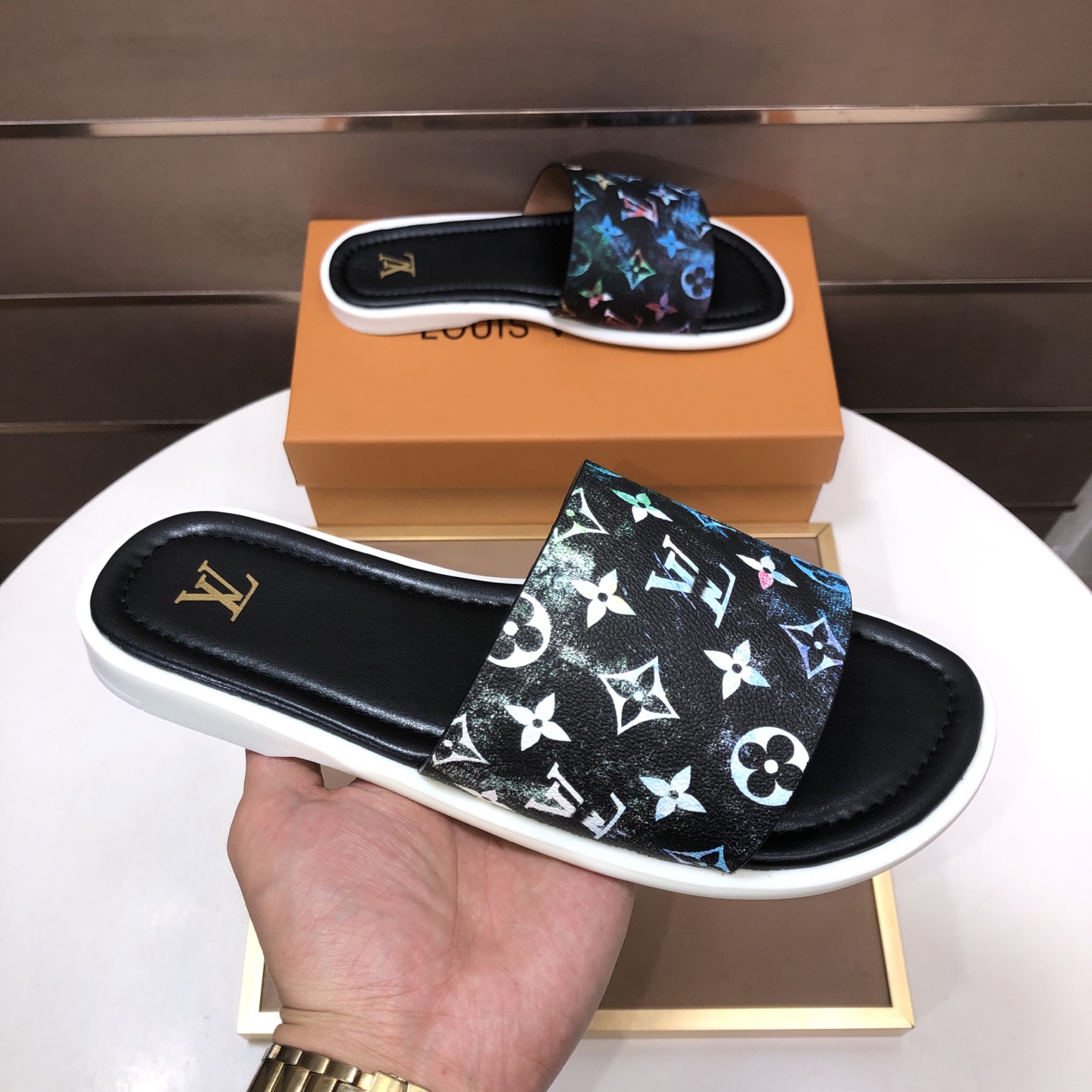LV Multicolor Monogram Slide Sandals