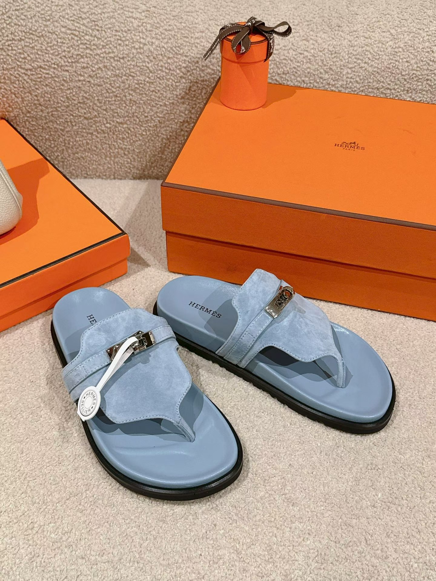 Hermès Suede Thong Sandals - Light Blue