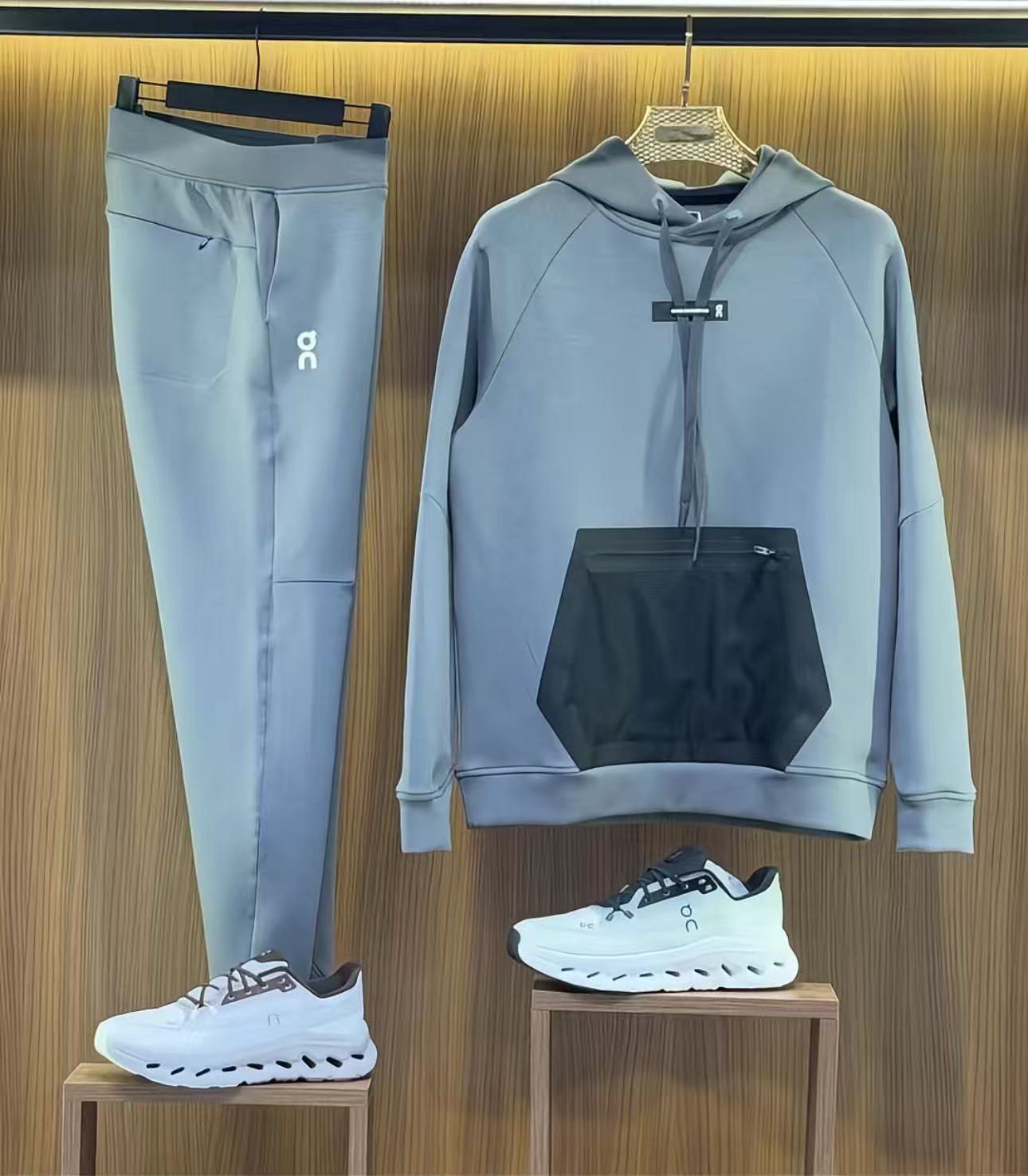 On Running Gray Hoodie and Jogger Set