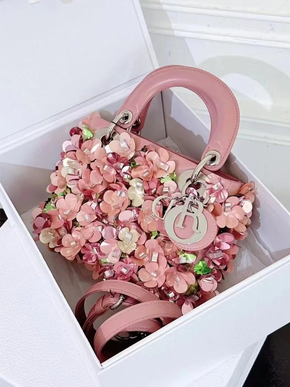 Pink Floral-Embellished Mini Top-Handle Bag