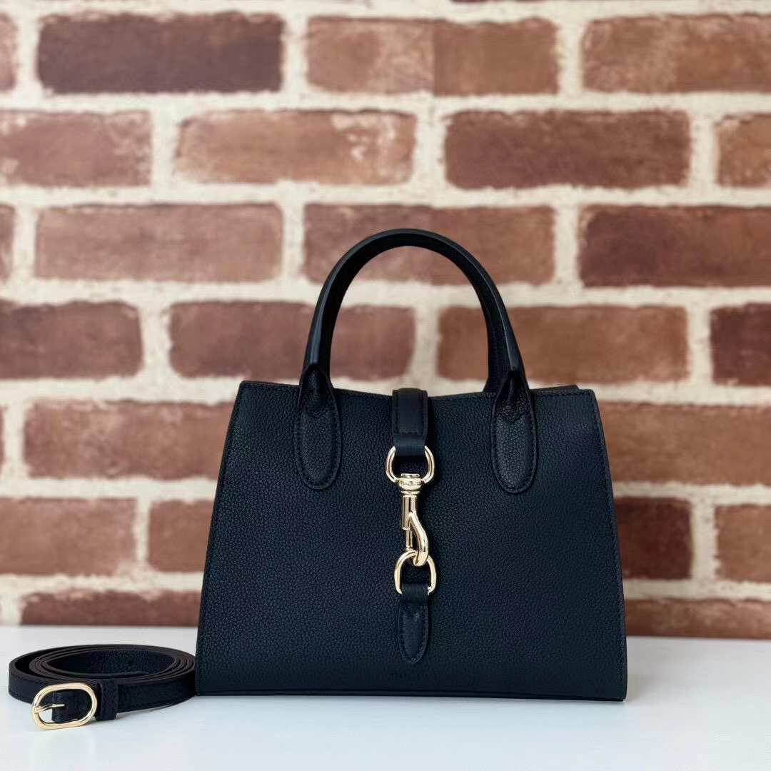 Black Top-Handle Clasp Handbag
