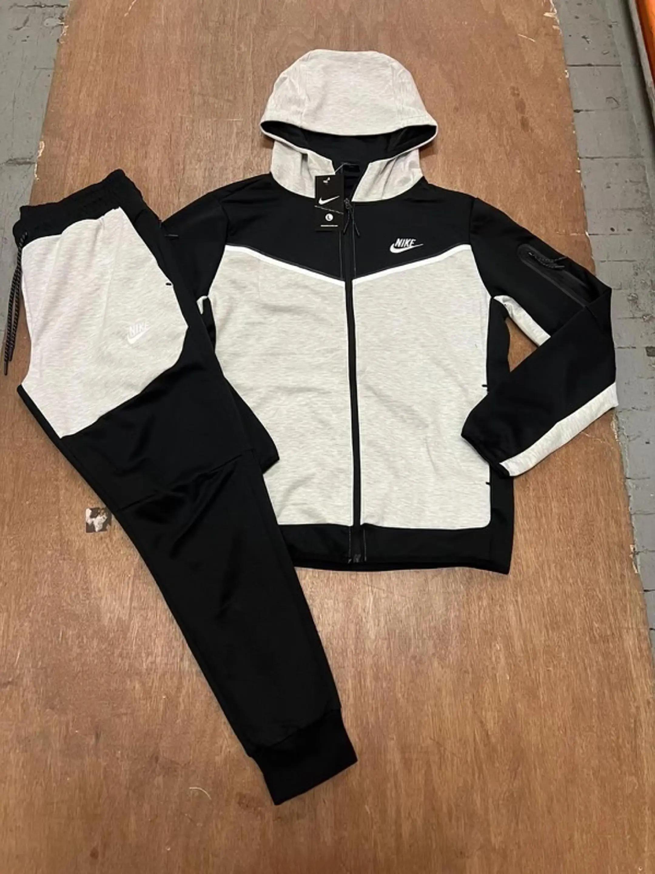 Nike Black and Heather Gray Hooded Tracksuit