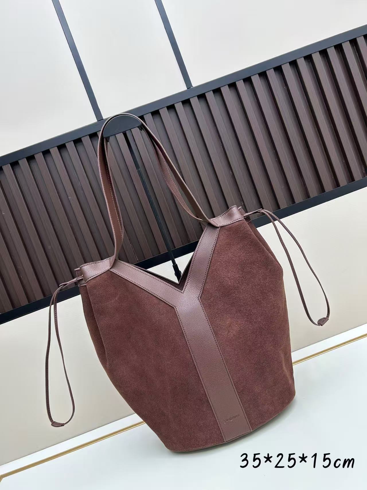 Mauve Suede-Style Drawstring Tote Bag