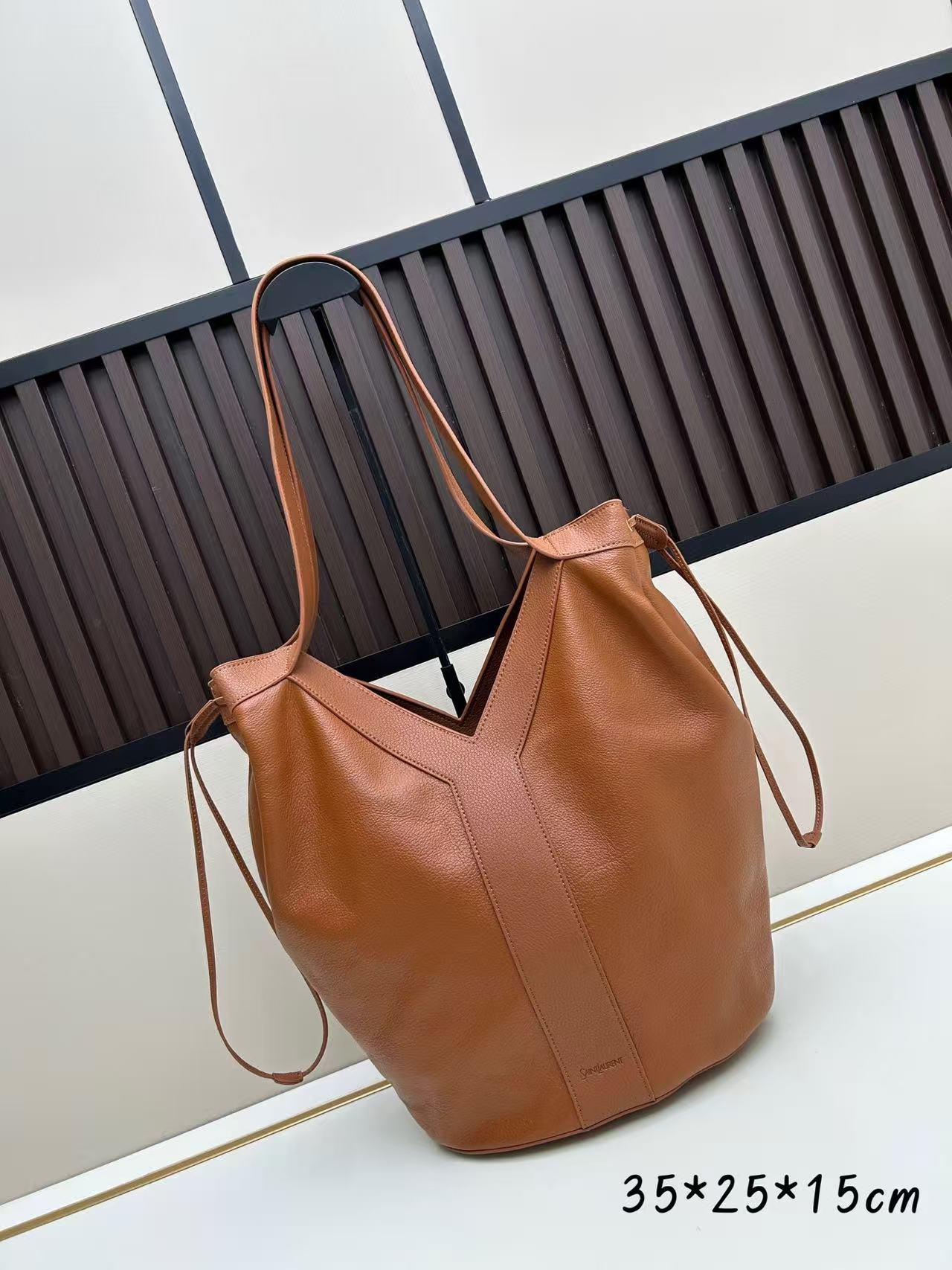 Tan Textured Drawstring Tote Bag