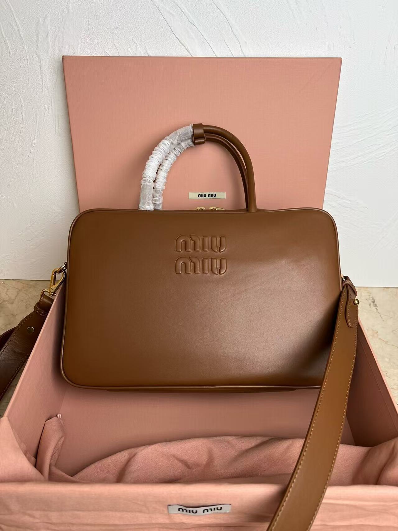 Miu Miu Brown Embossed Briefcase Bag