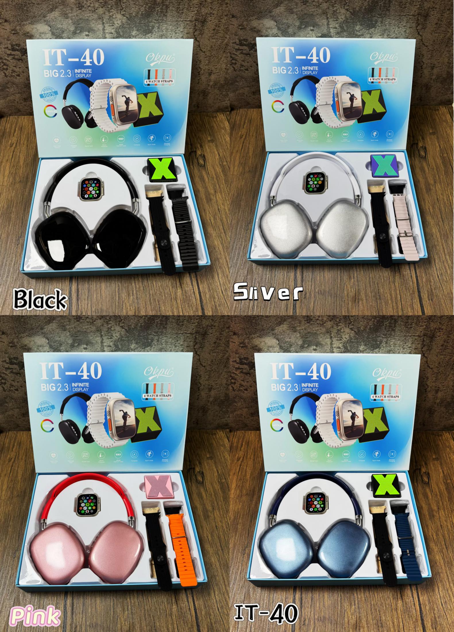 Okpu IT-40 Ultra 3 Smartwatch, P9 Headphones and Speaker Set - Pink