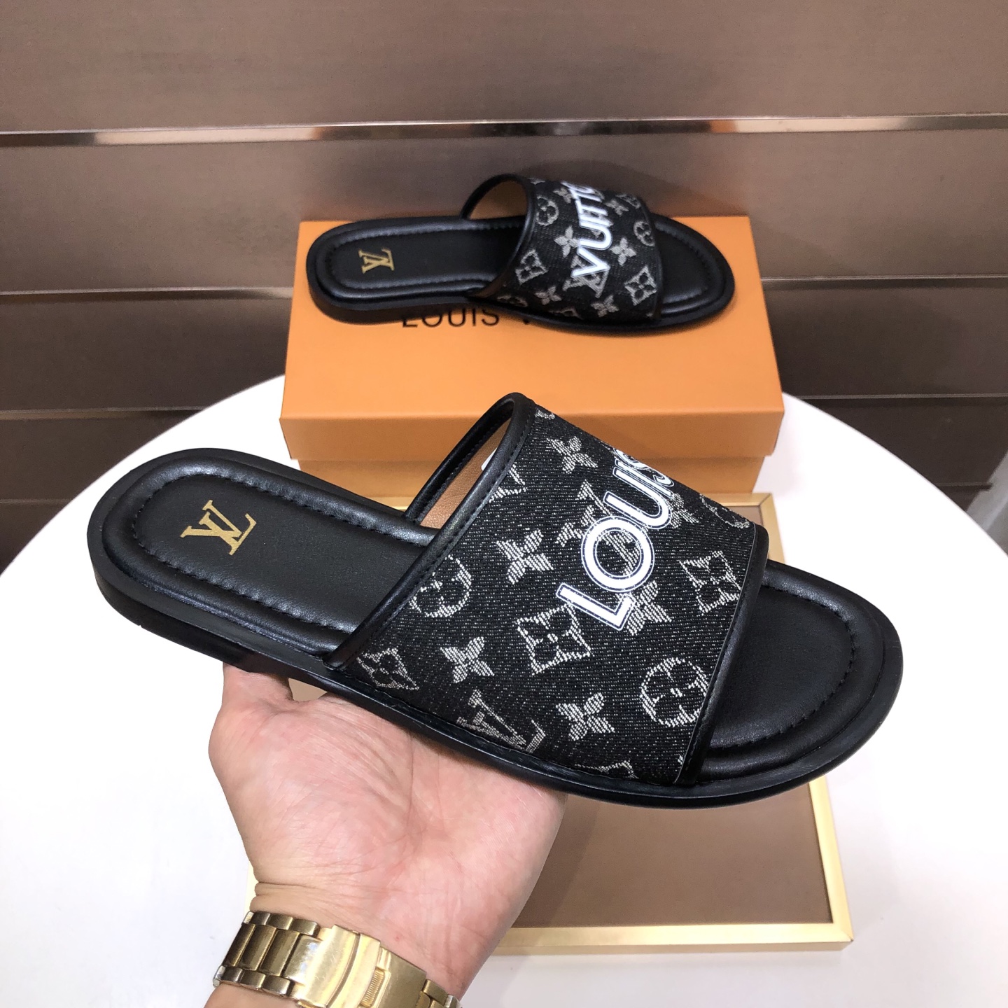 LV Monogram Logo Slide Sandals