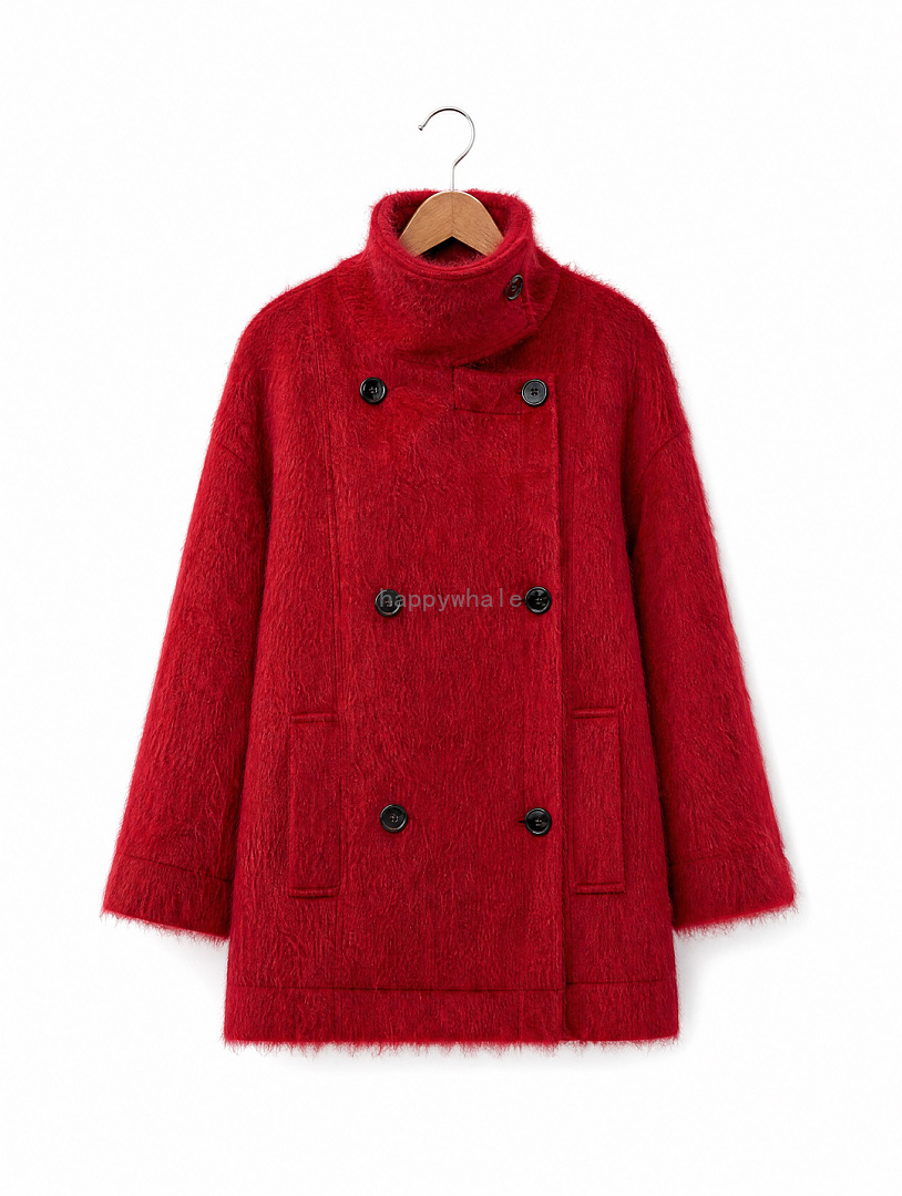 Red Fuzzy Double-Breasted Coat