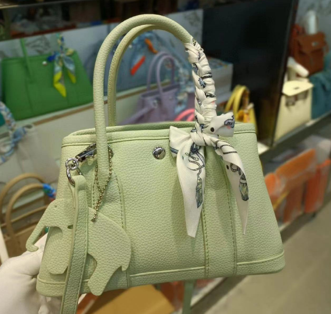 Pale Green Textured Top-Handle Handbag