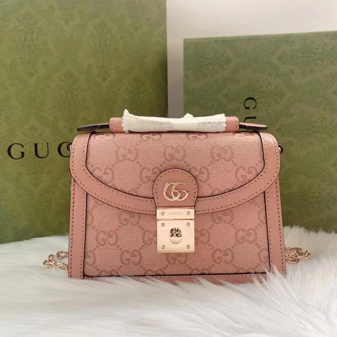 GUCCI Pink GG Monogram Chain Shoulder Bag