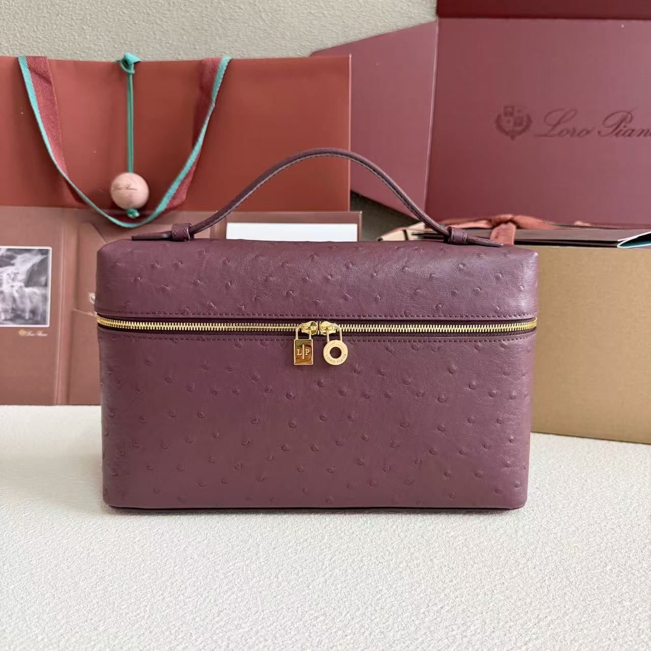Ostrich-Embossed Vanity Case