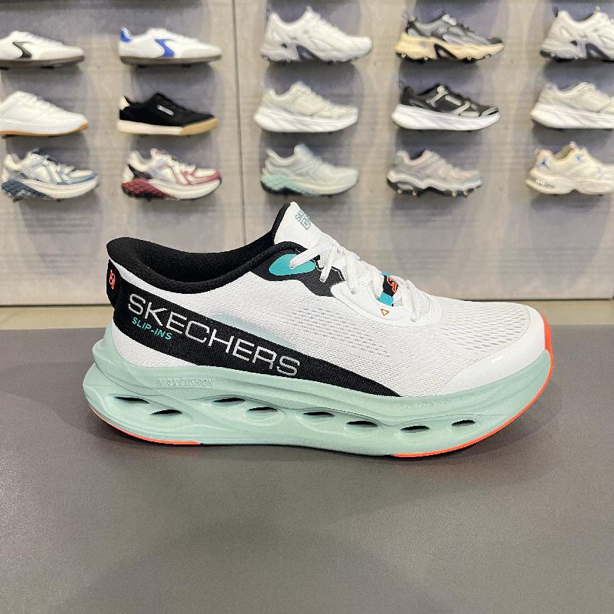 SKECHERS Slip-ins White Athletic Shoe with Mint Sole