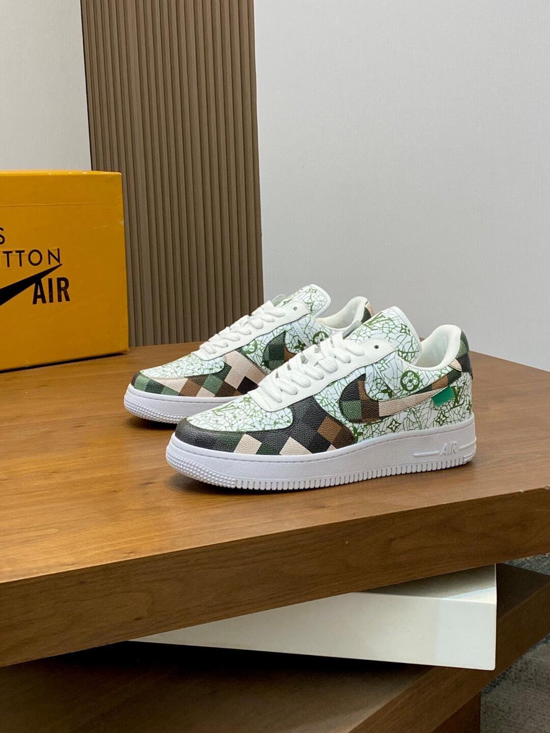 Louis Vuitton x Nike Air Force 1 Green and Brown Sneakers