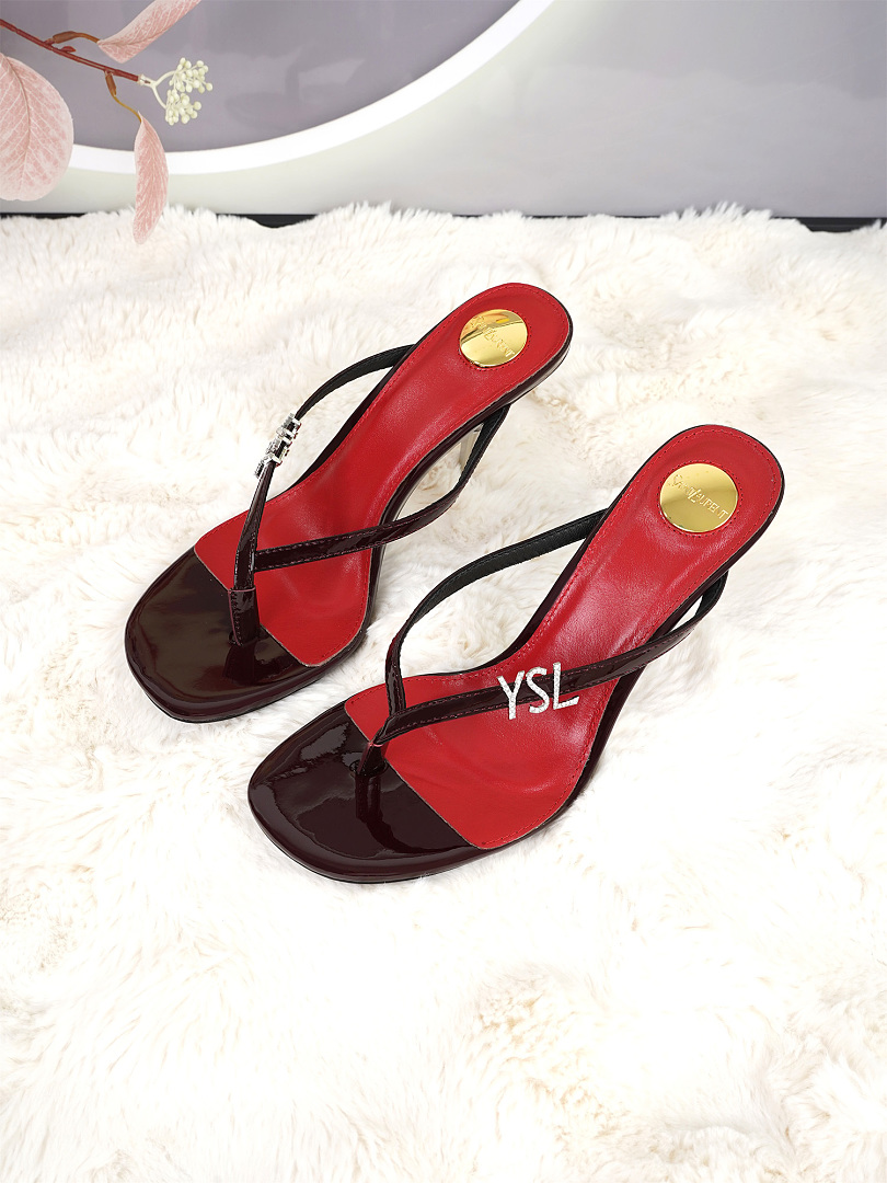 YSL Patent Thong Heel Sandals