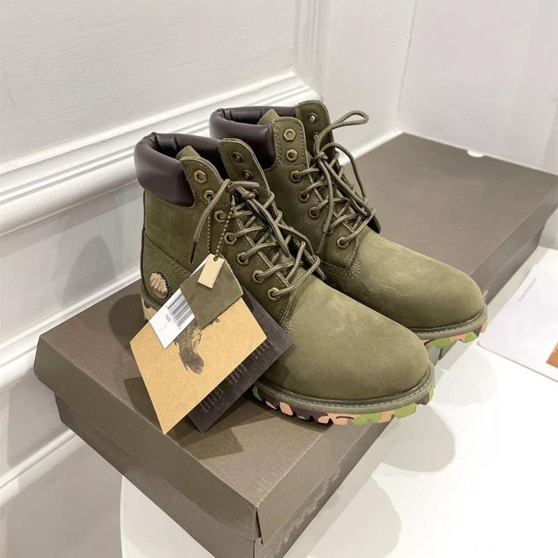 Olive Green Lace-Up Work Boots