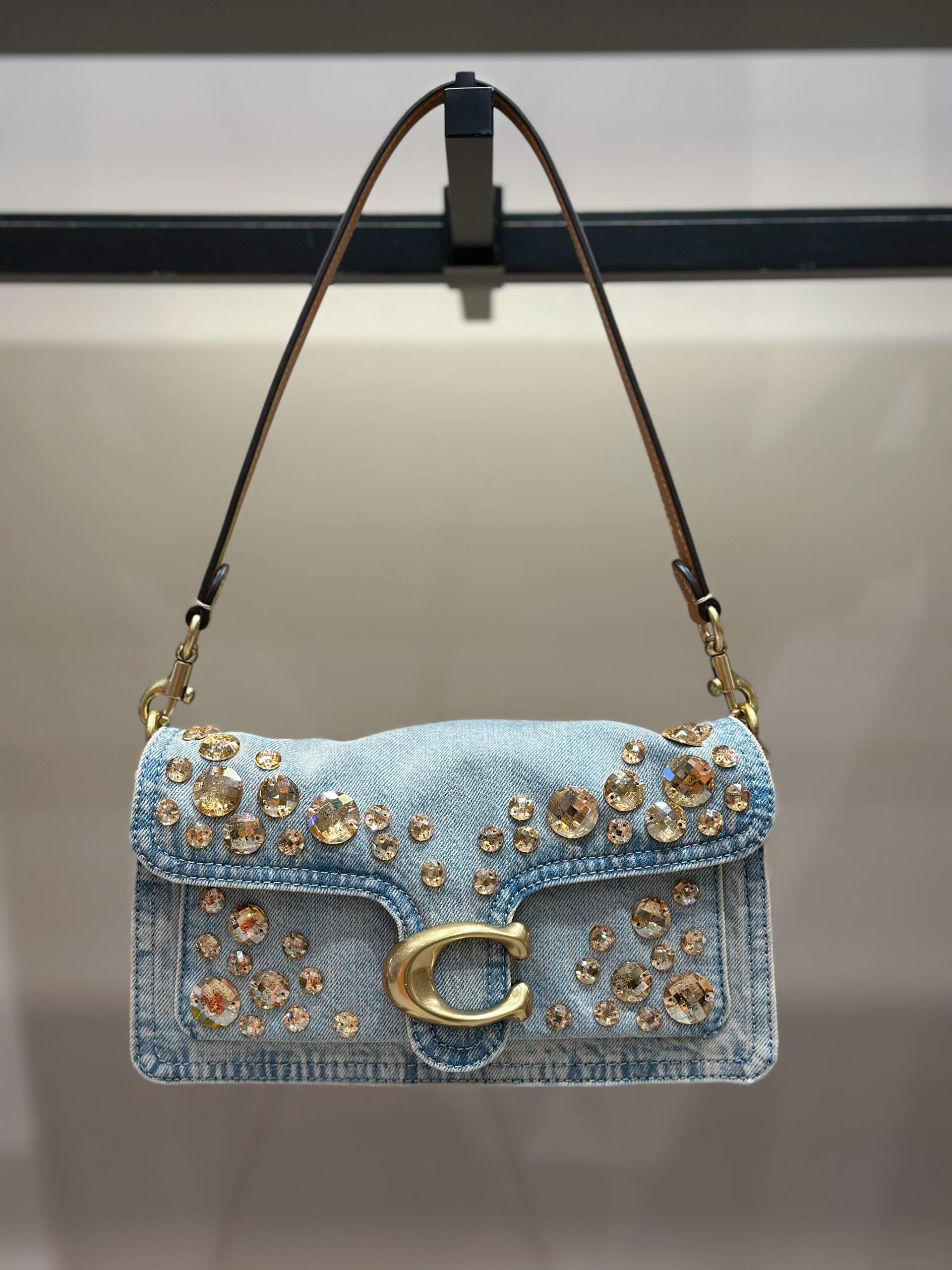 Crystal-Embellished Denim Shoulder Bag