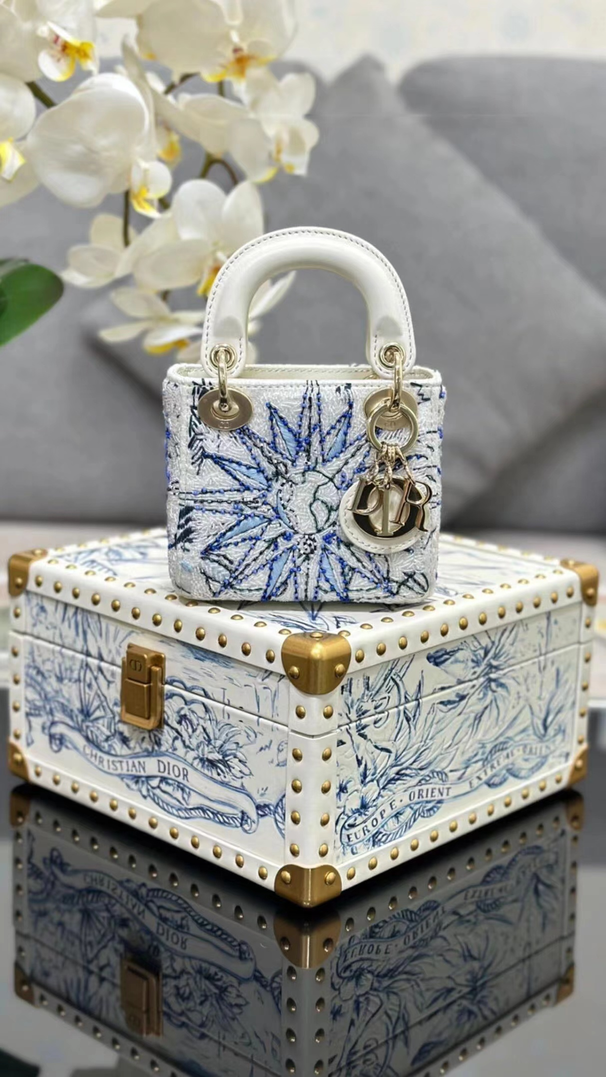 CD Blue Botanical Embroidered Micro Bag