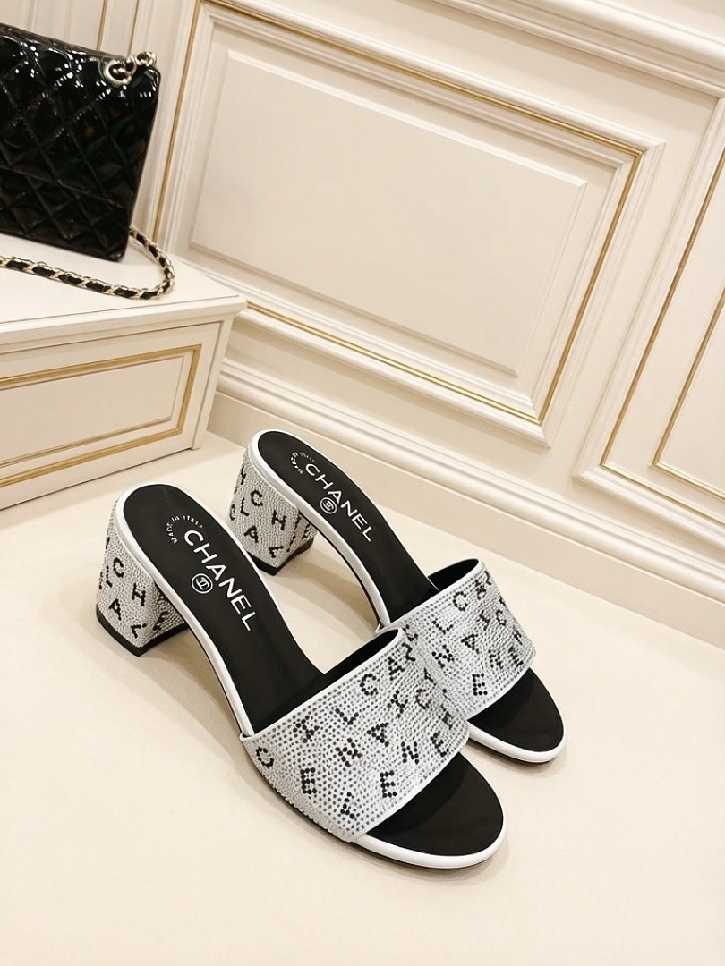 Chanel Embellished Block Heel Mules