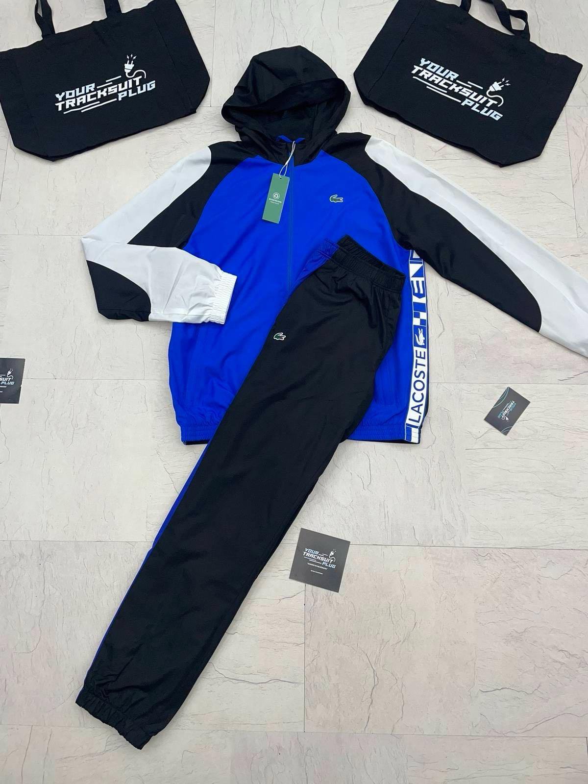 Lacoste Blue, Black and White Hooded Tracksuit