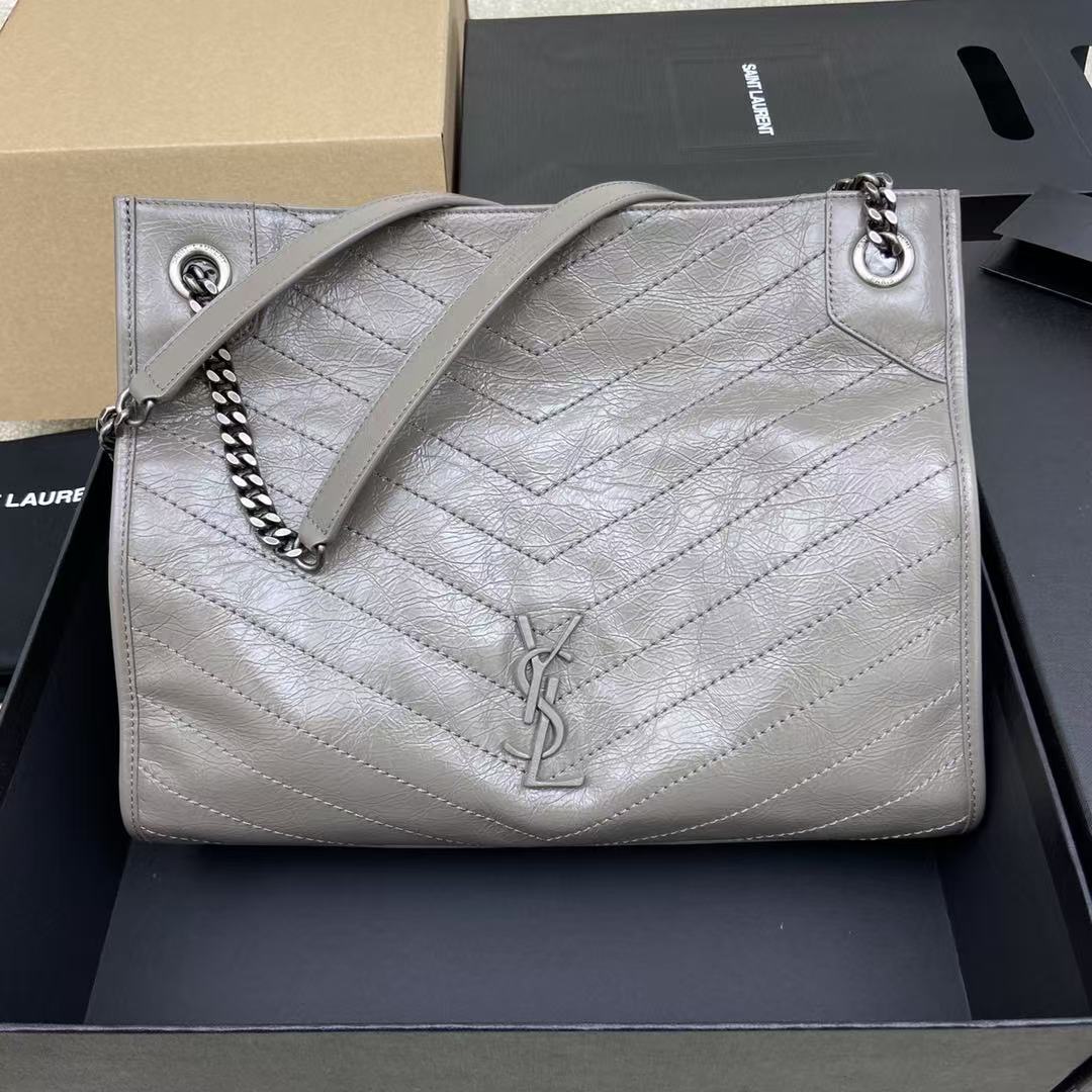 Saint Laurent Chevron Tote Bag - Metallic Gray