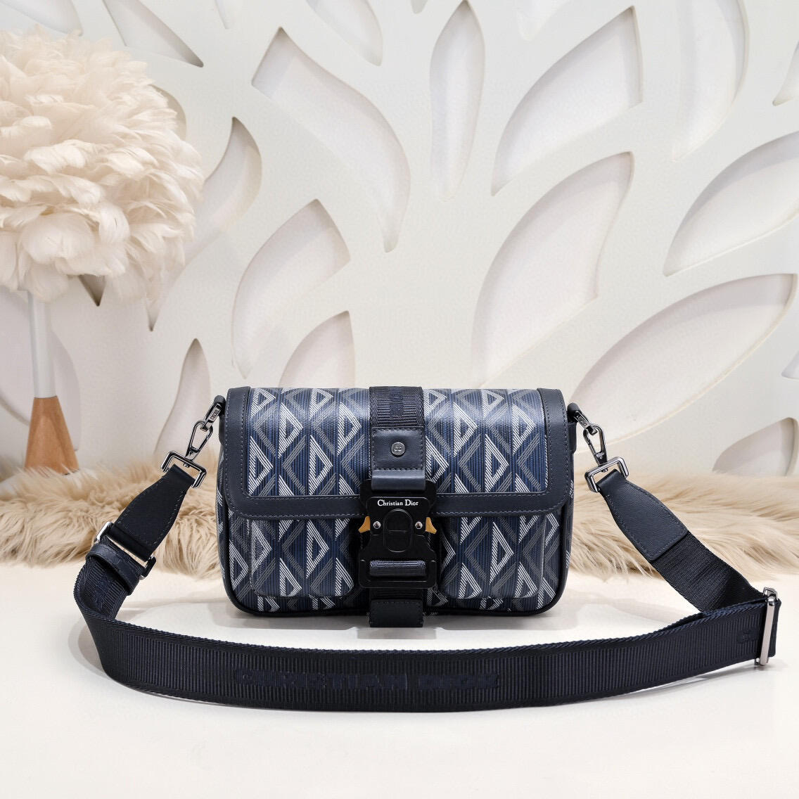 Christian Dior Black Geometric-Flap Crossbody Bag